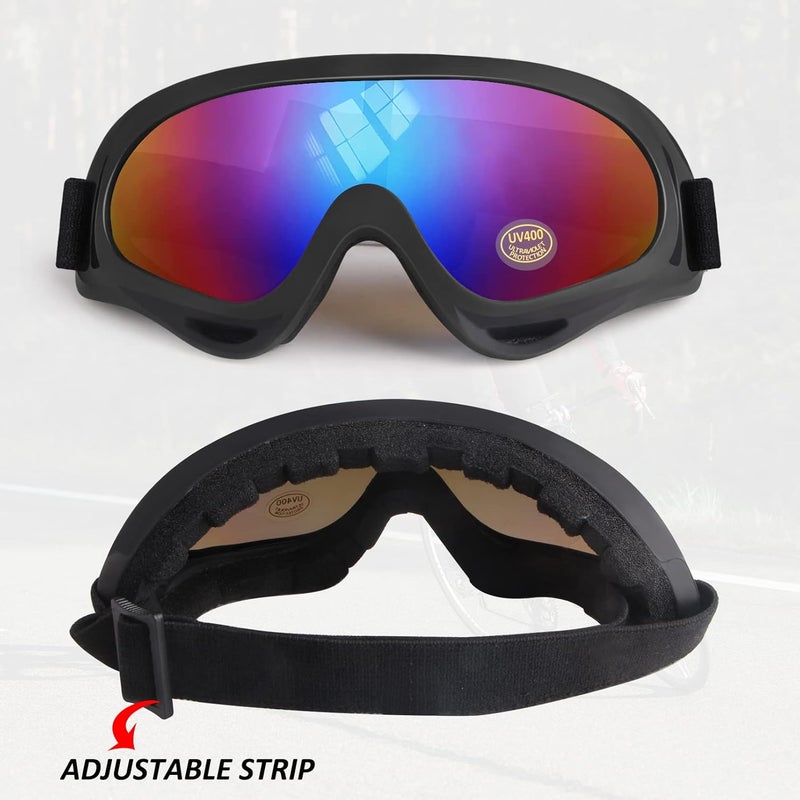 4-FQ Motorcycle Goggles Kids, 2 Pack Dirt Bike ATV Motocross Ski Goggles, Off Road Riding Racing Glasses for Child, Anti-UV Dust Airsoft Glasses for Men Women Youth Adult (Black Frame/Color+Clear Lens) - Image 5